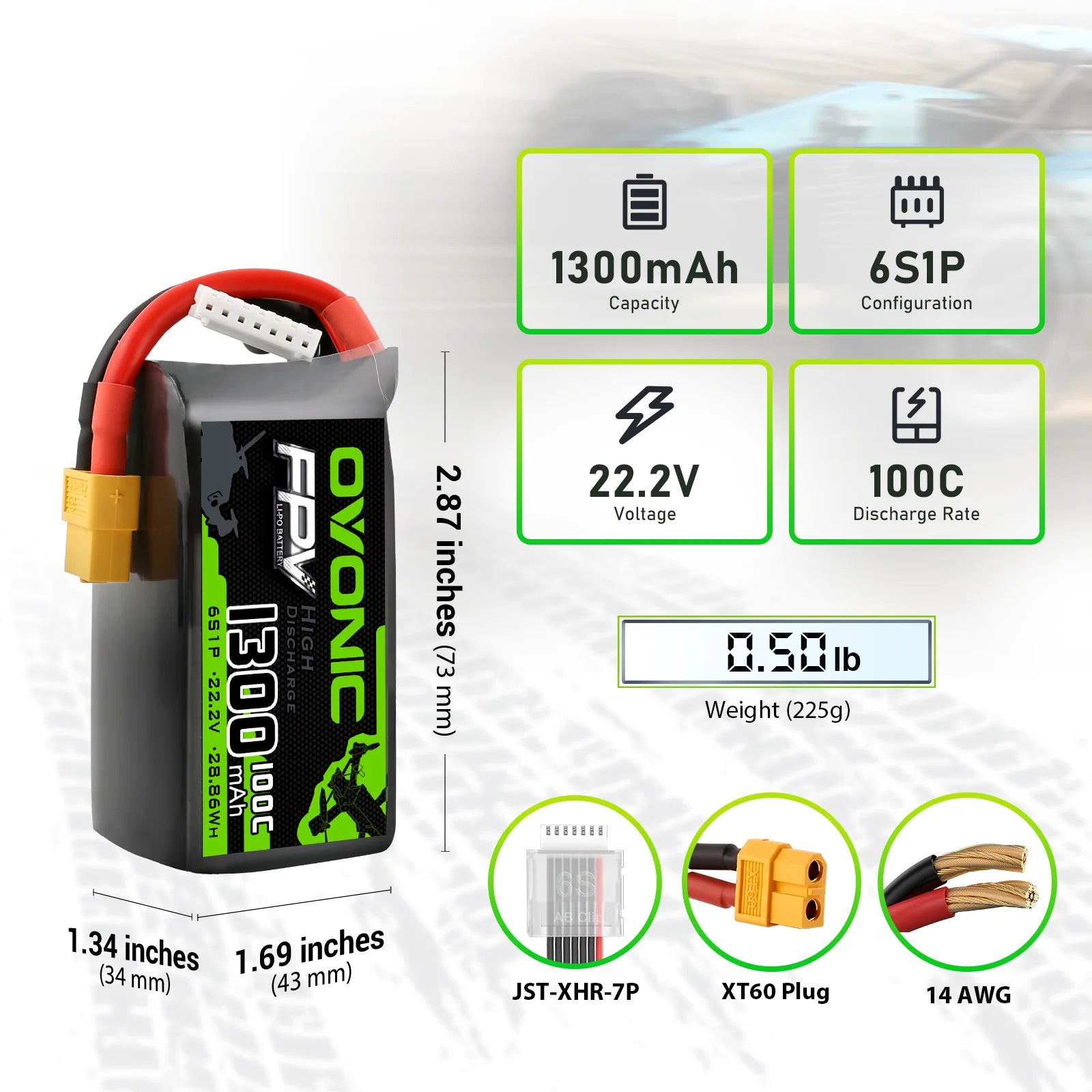 Batterie Ovonic 100C 1300mAh 6S LiPo 22.2V – XT60